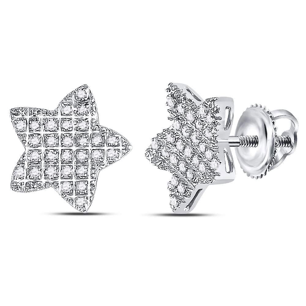 Men's Diamond Earrings | 10kt White Gold Mens Round Diamond Star Cluster Earrings 1/6 Cttw | Splendid Jewellery GND