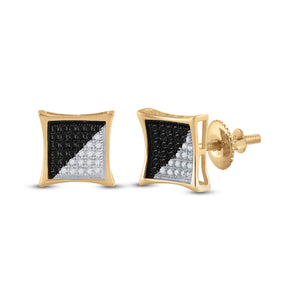 Men's Diamond Earrings | 10kt Yellow Gold Mens Round Black Color Enhanced Diamond Square Earrings 1/4 Cttw | Splendid Jewellery GND