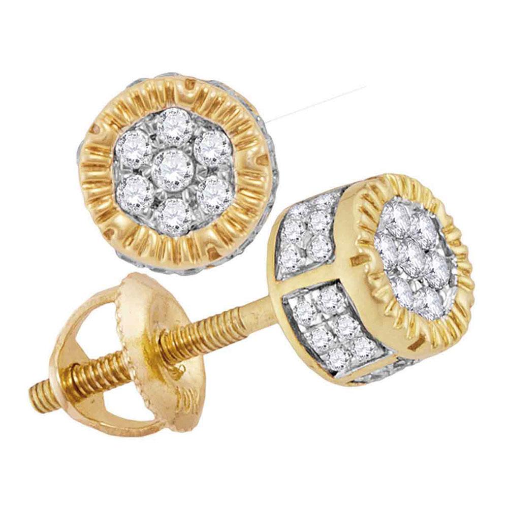 Men's Diamond Earrings | 10kt Yellow Gold Mens Round Diamond 3D Circle Cluster Stud Earrings 1/4 Cttw | Splendid Jewellery GND