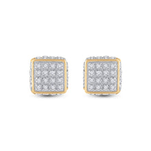 Load image into Gallery viewer, 10kt Yellow Gold Men&#39;s Round Diamond 3D Square Stud Earrings 1/4 Cttw | Dazzling Geometric Diamond Studs Side view from the 10Kt Yellow Gold Mens Round Diamond 3D Square Stud Earrings 1 4 Cttwpin222777 collection by Splendid Jewellery