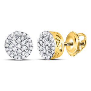 Men's Diamond Earrings | 10kt Yellow Gold Mens Round Diamond Circle Cluster Earrings 1/5 Cttw | Splendid Jewellery GND