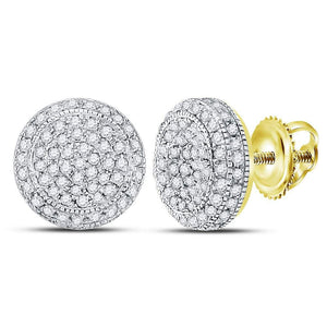 Men's Diamond Earrings | 10kt Yellow Gold Mens Round Diamond Circle Cluster Earrings 5/8 Cttw | Splendid Jewellery GND