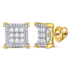Men's Diamond Earrings | 10kt Yellow Gold Mens Round Diamond Fashion Cluster Earrings 3/4 Cttw | Splendid Jewellery GND