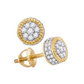 Floral Radiance: 10kt Yellow Gold Men's Diamond Fluted Flower Cluster Stud Earrings  Top View from Splendid Jewellery