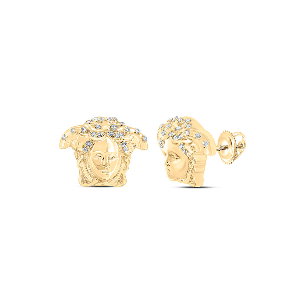 Men's Diamond Earrings | 10kt Yellow Gold Mens Round Diamond Medusa Stud Earrings 1/10 Cttw | Splendid Jewellery GND