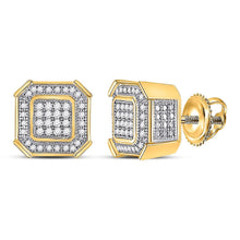 Load image into Gallery viewer, Sparkling Square Cluster Diamond Earrings in 10kt Yellow Gold - 1/4 Cttw for Men  Top View from Splendid Jewellery
