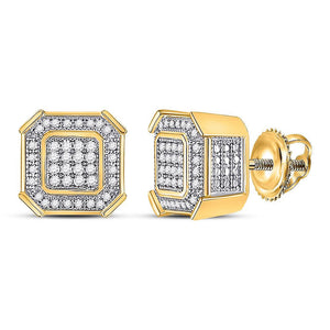 Men's Diamond Earrings | 10kt Yellow Gold Mens Round Diamond Square Cluster Earrings 1/4 Cttw | Splendid Jewellery GND