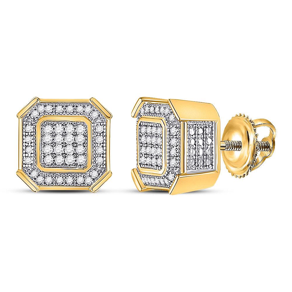 Men's Diamond Earrings | 10kt Yellow Gold Mens Round Diamond Square Cluster Earrings 1/4 Cttw | Splendid Jewellery GND