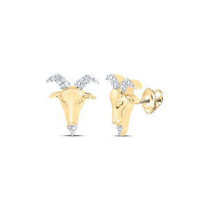 Men's Diamond Earrings | 10kt Yellow Gold Mens Round Diamond Zodiac Aries Goat Stud Earrings 1/10 Cttw | Splendid Jewellery GND