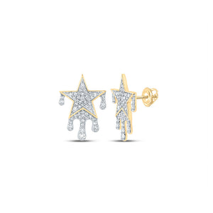 Men's Diamond Earrings | 14kt Yellow Gold Mens Round Diamond Drip Star Earrings 3/4 Cttw | Splendid Jewellery GND