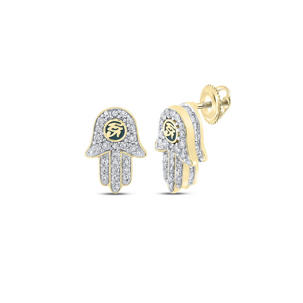 Men's Diamond Earrings | 14kt Yellow Gold Mens Round Diamond Hamsa Earrings 5/8 Cttw | Splendid Jewellery GND