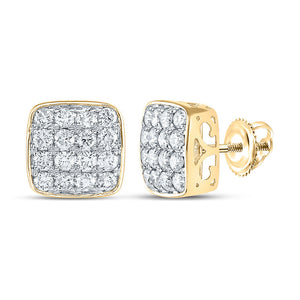 Men's Diamond Earrings | 14kt Yellow Gold Mens Round Diamond Square Earrings 1-1/2 Cttw | Splendid Jewellery GND