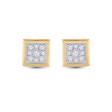 Load image into Gallery viewer, 14kt Yellow Gold Square Diamond Earrings - 1/3 Cttw - Side View