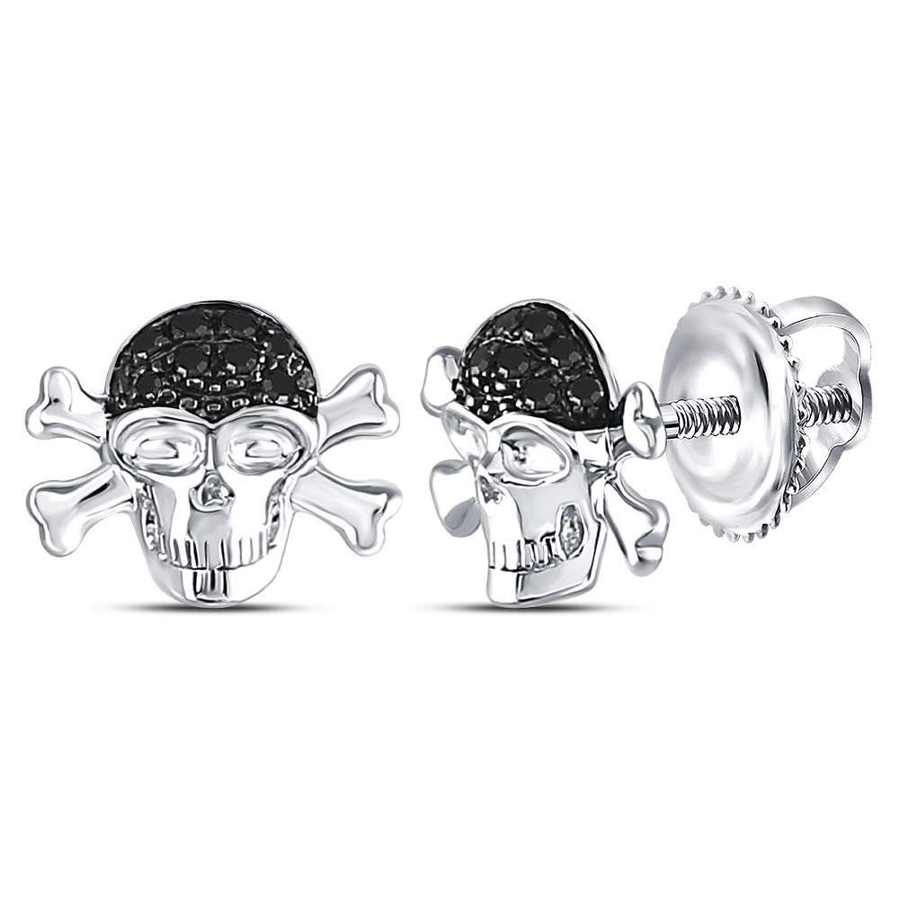 Men's Diamond Earrings | Sterling Silver Black Color Enhanced Diamond Pirate Skull Crossbones Earrings 1/10 Cttw | Splendid Jewellery GND