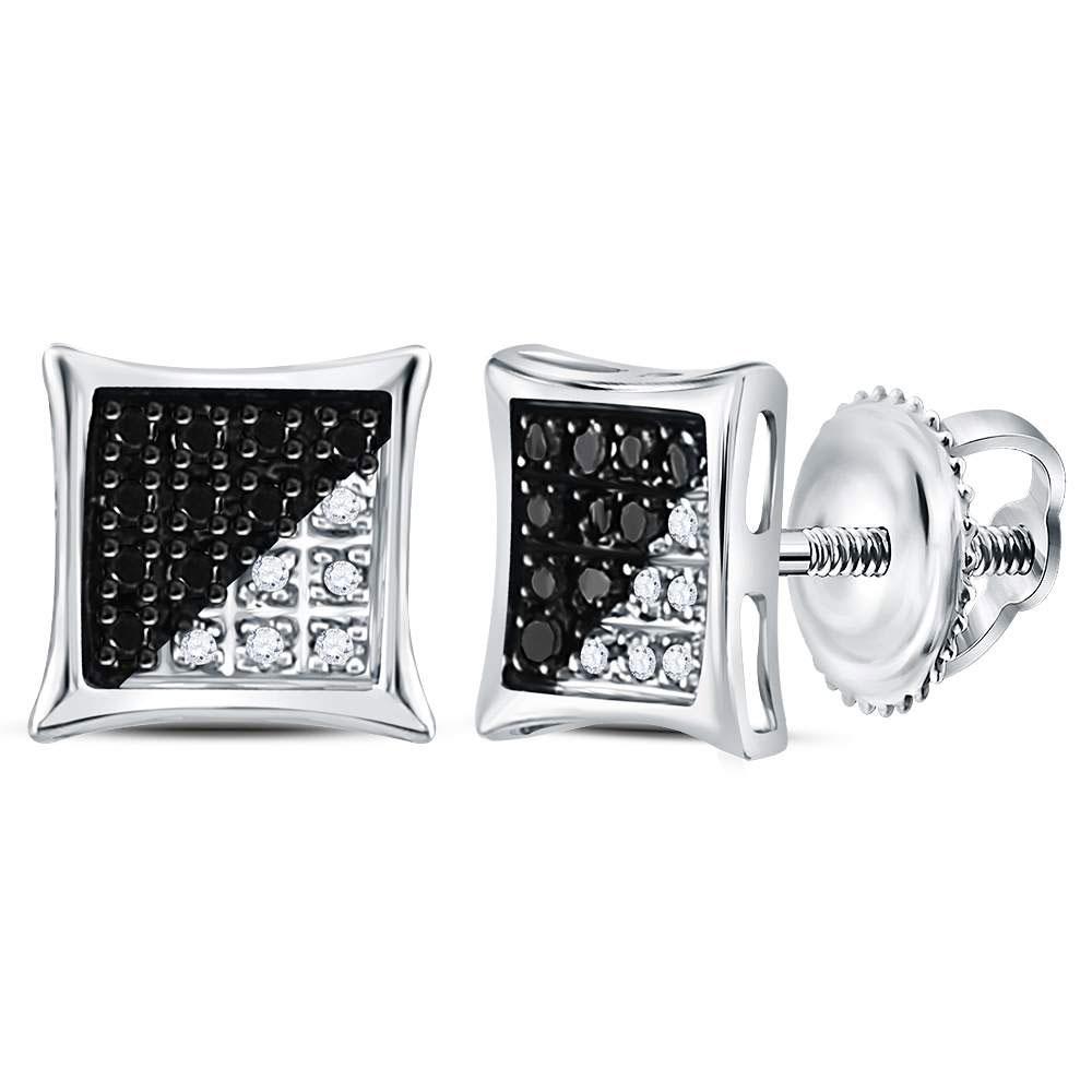 Men's Diamond Earrings | Sterling Silver Mens Round Black Color Enhanced Diamond Square Kite Earrings 1/10 Cttw | Splendid Jewellery GND