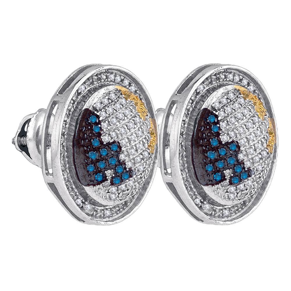 Men's Diamond Earrings | Sterling Silver Mens Round Blue Yellow Color Enhanced Diamond Circle Stud Earrings 3/4 Cttw | Splendid Jewellery GND