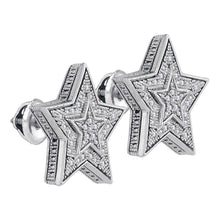 Load image into Gallery viewer, Stellar Sparkle: Sterling Silver Men&#39;s Round Diamond Star Cluster Stud Earrings 1/10 Cttw  Top View from Splendid Jewellery