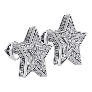 Men's Diamond Earrings | Sterling Silver Mens Round Diamond Star Cluster Stud Earrings 1/10 Cttw | Splendid Jewellery GND