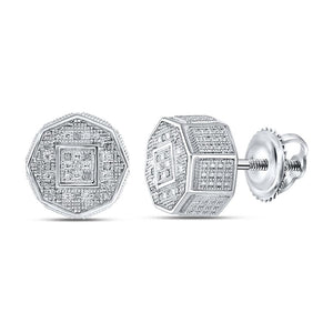 Men's Diamond Earrings | Sterling Silver Unisex Round Diamond Octagon Cluster Stud Earrings 1/10 Cttw | Splendid Jewellery GND