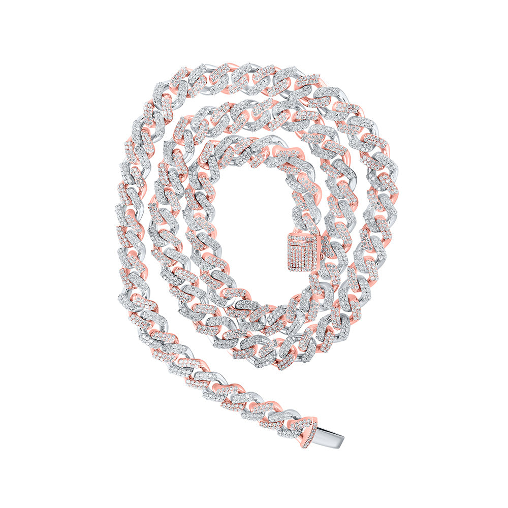 Men's Necklaces | 10kt Two-tone Gold Mens Round Diamond Cuban Link Chain Necklace 7-1/2 Cttw | Splendid Jewellery GND