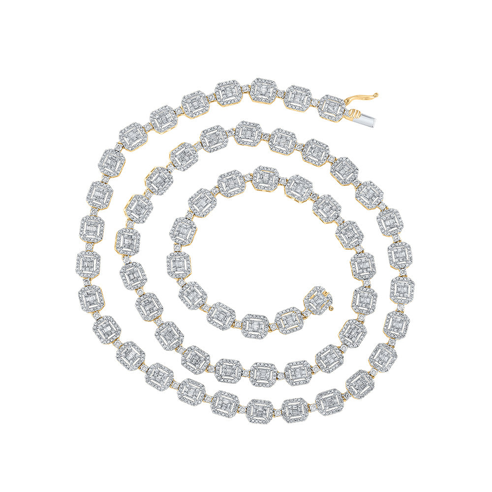 Men's Necklaces | 14kt Yellow Gold Mens Baguette Diamond 22-inch Square Link Chain Necklace 9 Cttw | Splendid Jewellery GND