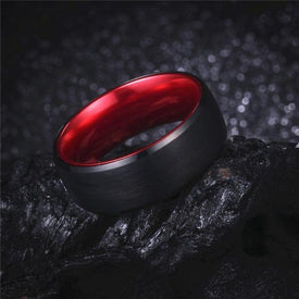 Men’s Pitch Black and Deep Red Tungsten Wedding Ring Splendid Jewellery