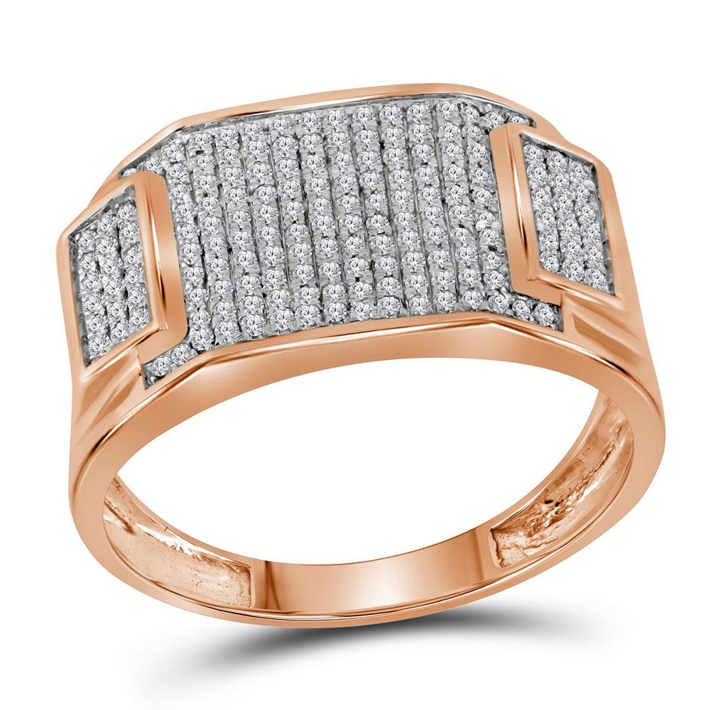 Men's Ring | 10kt Rose Gold Mens Round Diamond Rectangle Cluster Ring 1/2 Cttw | Splendid Jewellery GND