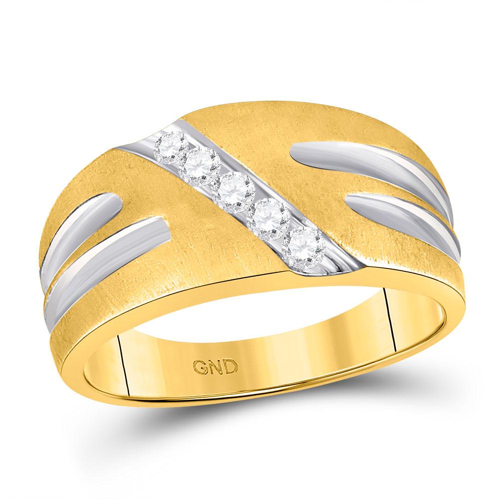 Men's Ring | 10kt Two-tone Gold Mens Round Diamond Band Ring 1/4 Cttw | Splendid Jewellery GND