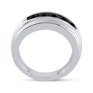 Men's Ring | 10kt White Gold Mens Round Black Color Enhanced Diamond Band Ring 1 Cttw | Splendid Jewellery GND