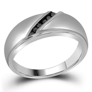 Men's Ring | 10kt White Gold Mens Round Black Color Enhanced Diamond Band Ring 1/8 Cttw | Splendid Jewellery GND