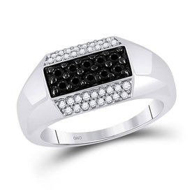10kt White Gold Men's Round Black Diamond Band Ring - Captivating Elegance  Top View from Splendid Jewellery