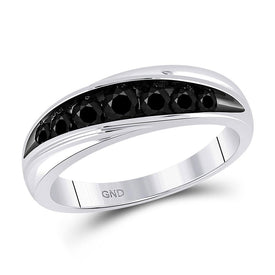 10kt White Gold Men's Round Black Diamond Band Ring - 3/4 Carat Total Weight  Top View from Splendid Jewellery