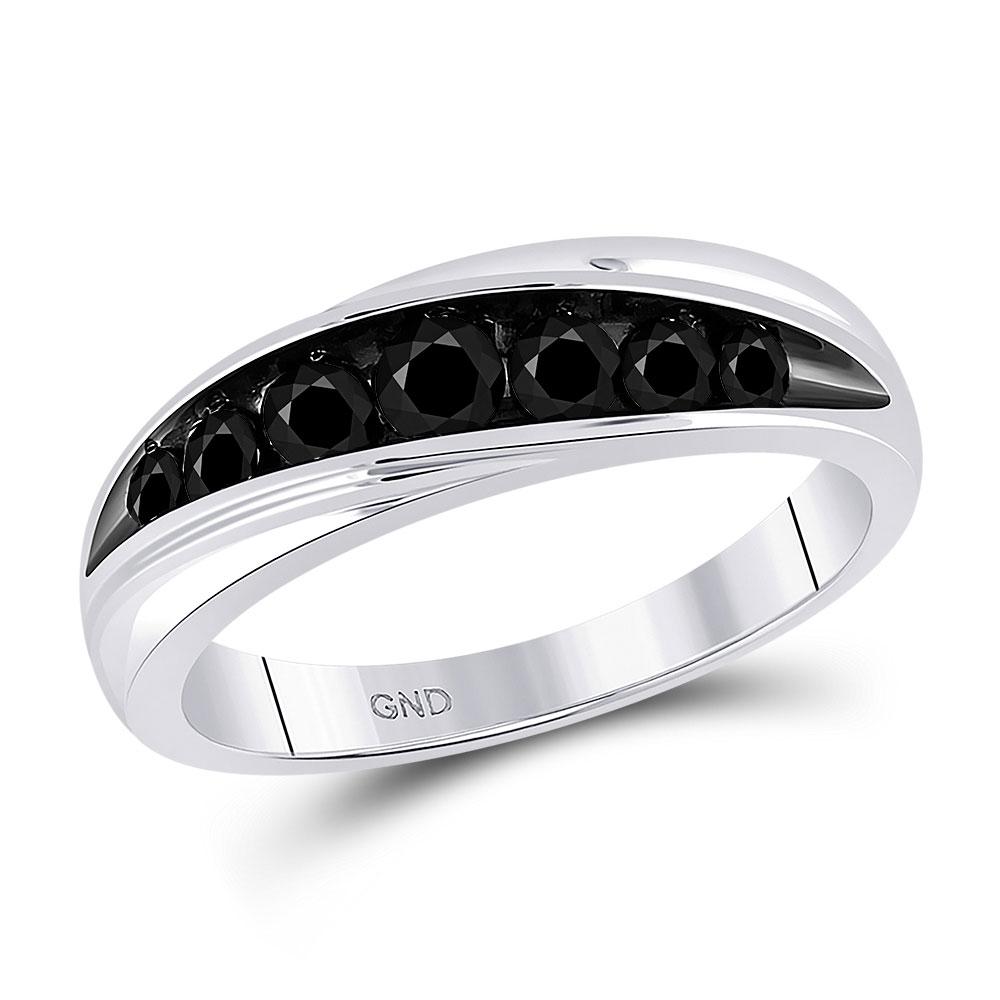 Men's Ring | 10kt White Gold Mens Round Black Color Enhanced Diamond Band Ring 3/4 Cttw | Splendid Jewellery GND