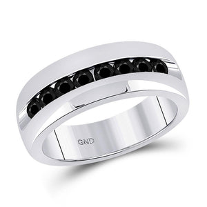 Men's Ring | 10kt White Gold Mens Round Black Color Enhanced Diamond Fashion Band 1 Cttw | Splendid Jewellery GND