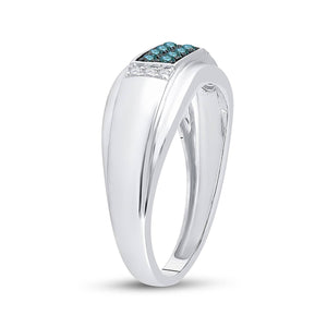 Men's Ring | 10kt White Gold Mens Round Blue Color Enhanced Diamond Band Ring 1/3 Cttw | Splendid Jewellery GND