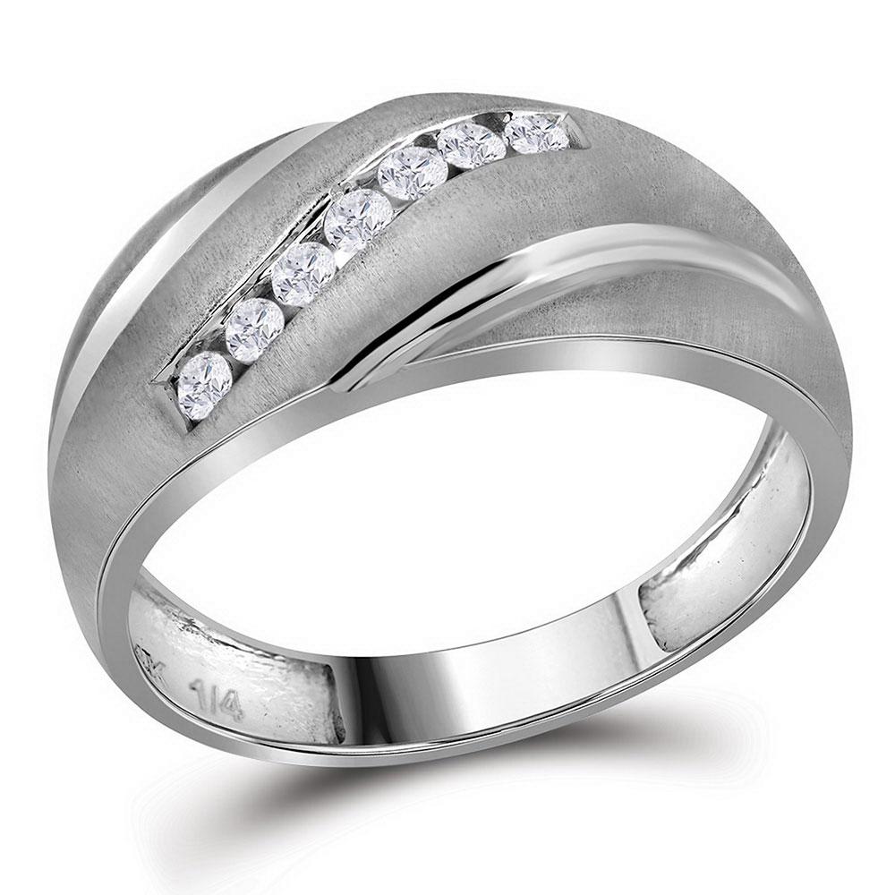 Men's Ring | 10kt White Gold Mens Round Diamond Band Ring 1/4 Cttw | Splendid Jewellery GND
