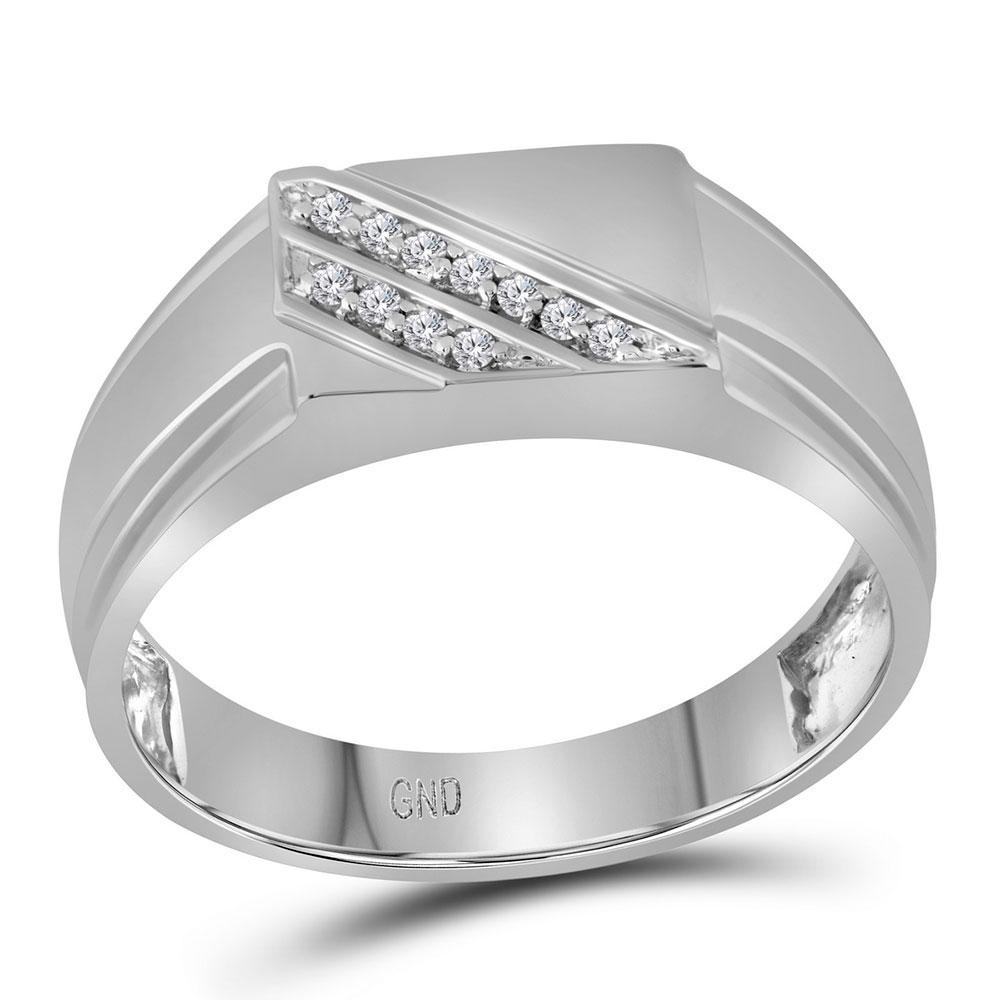 Men's Ring | 10kt White Gold Mens Round Diamond Diagonal Row Flat Top Fashion Ring 1/12 Cttw | Splendid Jewellery GND