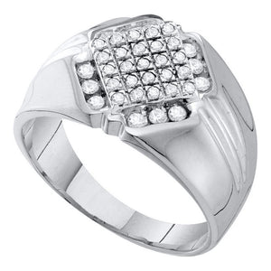 Men's Ring | 10kt White Gold Mens Round Diamond Diagonal Square Cluster Ring 1/2 Cttw | Splendid Jewellery GND
