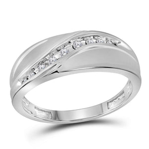 Men's Ring | 10kt White Gold Mens Round Diamond Single Row Fashion Band Ring 1/8 Cttw | Splendid Jewellery GND