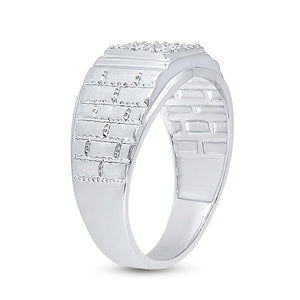 Men's Ring | 10kt White Gold Mens Round Diamond Square Cluster Brick Ring 1/4 Cttw | Splendid Jewellery GND
