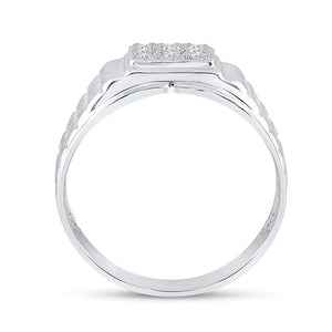 Men's Ring | 10kt White Gold Mens Round Diamond Square Cluster Brick Ring 1/4 Cttw | Splendid Jewellery GND