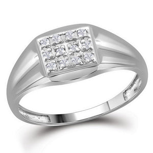 Men's Ring | 10kt White Gold Mens Round Diamond Square Cluster Ring 1/8 Cttw | Splendid Jewellery GND