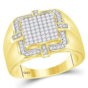 Men's Ring | 10kt Yellow Gold Mens Princess Diamond Square Frame Cluster Ring 1 Cttw | Splendid Jewellery GND