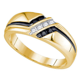 10kt Yellow Gold Men's Round Black Diamond Band Ring - Sleek Elegance  Top View from Splendid Jewellery