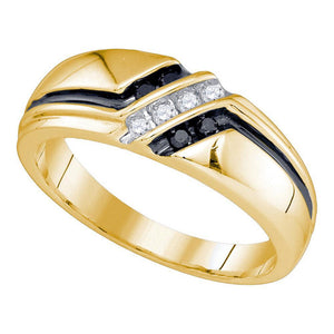 Men's Ring | 10kt Yellow Gold Mens Round Black Color Enhanced Diamond Band Ring 1/5 Cttw | Splendid Jewellery GND