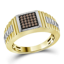 Load image into Gallery viewer, 10kt Yellow Gold Mens Ribbed Cluster Diamond Ring - Striking Brown Brilliance  Top View from Splendid Jewellery