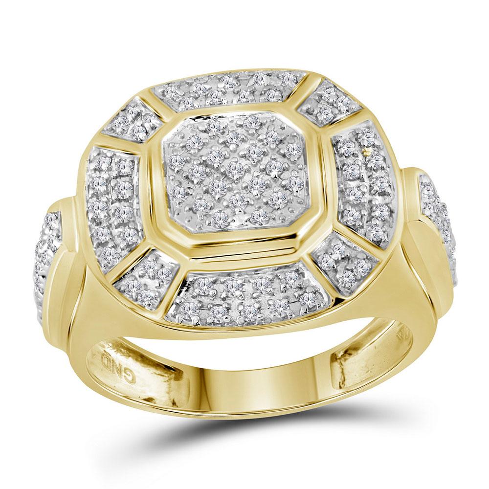 Men's Ring | 10kt Yellow Gold Mens Round Diamond Circle Cluster Ring 1/2 Cttw | Splendid Jewellery GND
