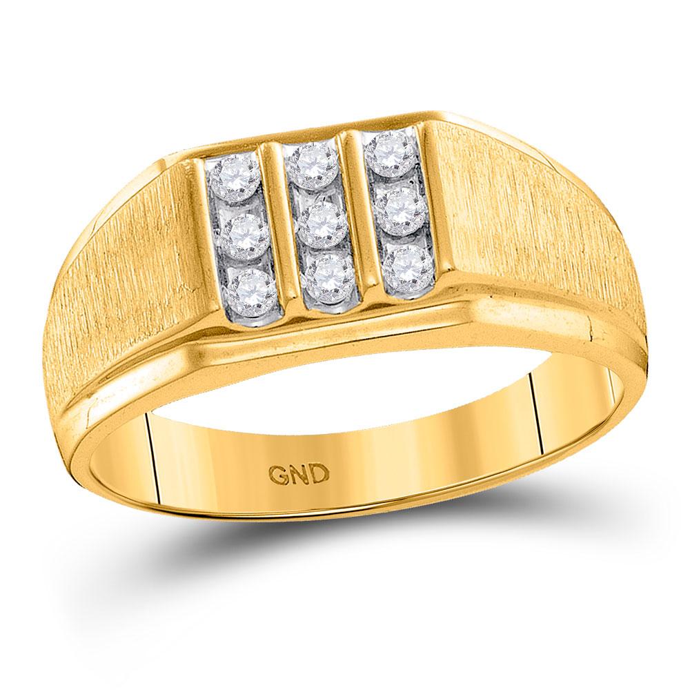 Men's Ring | 10kt Yellow Gold Mens Round Diamond Cluster Ring 1/4 Cttw | Splendid Jewellery GND