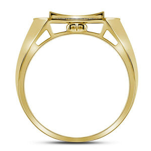 Men's Ring | 10kt Yellow Gold Mens Round Diamond Curved Octagon Cluster Ring 1/3 Cttw | Splendid Jewellery GND