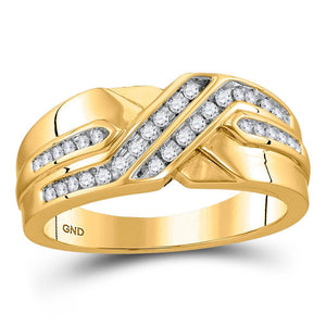 Men's Ring | 10kt Yellow Gold Mens Round Diamond Diagonal Double Row Band Ring 1/4 Cttw | Splendid Jewellery GND